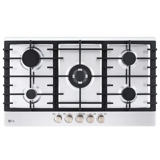 LG Built-In Gas Hob 90cm CG5Z3626S - 5 Versatile Gas Burners - Flame Failure Safety System - Automatic Ignition - Heavy-Duty Cast Iron Supports - Stainless Steel Surface - Silver