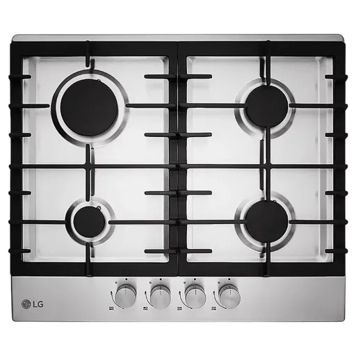 LG Built-In Gas Hob HU641BBG - 4 Versatile Burners - Auto-Ignition System - Gas Burner Extinction Detector - Durable Cast Iron Grates - Stainless Steel Finish - Silver