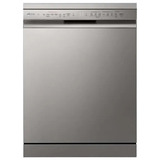 غسالة صحون إل جي كوادواش DFC435FP - سعة 14 سيت - محرك دفع مباشر بتقنية الإنفيرتر - نظام رش متعدد الحركات كوادواش - تقنية ترو ستيم - نظام إيزي راك بلس - فضي