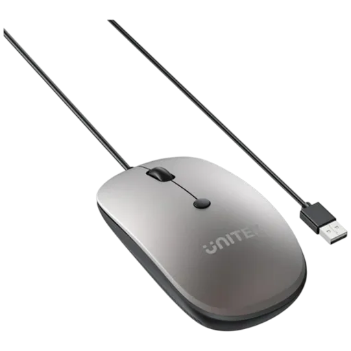 ماوسی یونیتێک SlimTrack T060B - هەستیاریی ئۆپتیکی تا 1600 خاڵ لە ئینچدا - کلیکی هێمن - دیزاینی گونجاو بۆ هەردوو دەست - کێبل بە درێژی 1.5 مەتر - گونجاوی فراوان لەگەڵ سیستەمەکانی کارپێکردن - خۆڵەمێشی