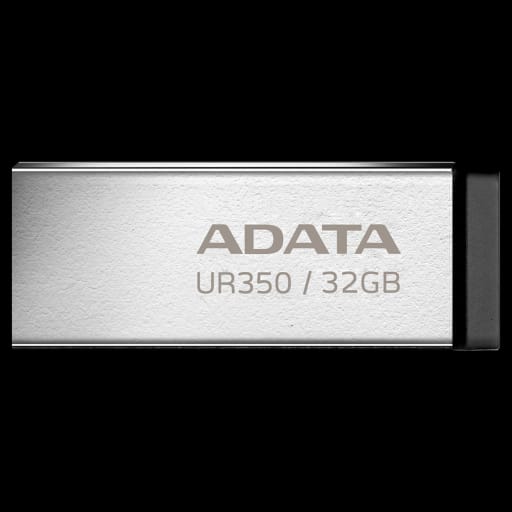 ذاكرة فلاش أي داتا UR350 - سعة 32 غيغابايت - واجهة USB 3.2 Gen1 - سرعة قراءة تصل إلى 100 ميغابايت/ثانية - تصميم معدني بدون غطاء - توافق واسع مع أنظمة التشغيل - اسود