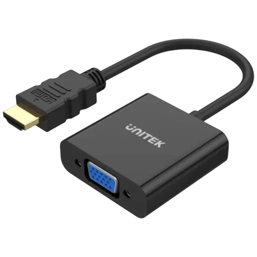 ادبتر يونيتيك من HDMI إلى VGA موديل Y-6333 - دعم دقة Full HD 1080p - إخراج صوت 3.5 ملم - دعم طاقة خارجية عند الحاجة - توافق واسع - اسود