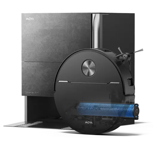 Mova Z70 Ultra Roller Stone Robot Vacuum - HydroForce Continuous Water-Flow Mopping - 36,000Pa Hurricane Suction - FlexScope Adaptive Navigation - MaxiReach Edge & Corner Cleaning - StepMaster 2.0 Obstacle Climbing - Black
